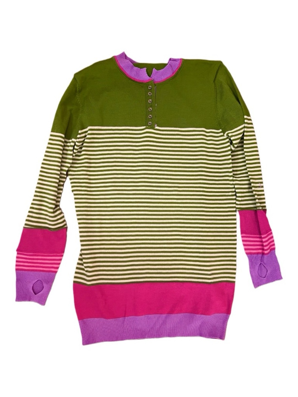 Striped Olive & Pink Colorblock Sweater - S - NWOT